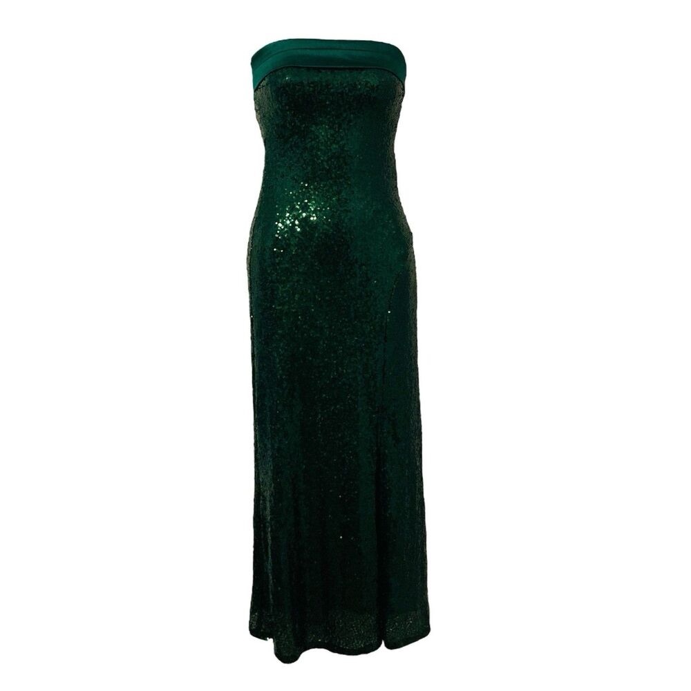Altar'd State Sz XXS Paityn Strapless Sequin Maxi Dress Satin Halter Top Green